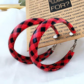 Plaid PU Leather Hoop Earrings OutfitFlow